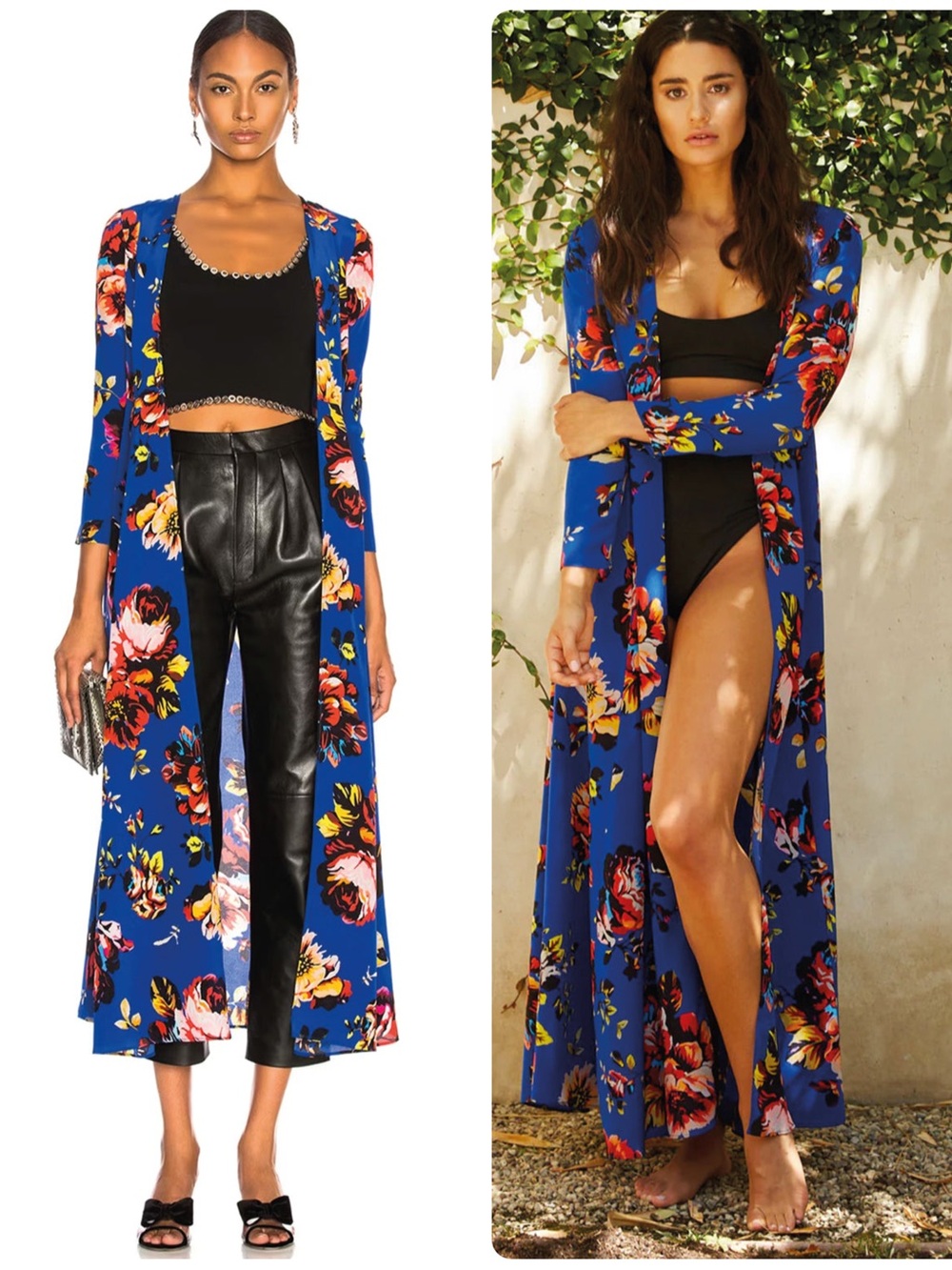 WE ARE LEONE Blue Peony SILK Floral Midi Duster Robe Overcoat Dress NWT $485